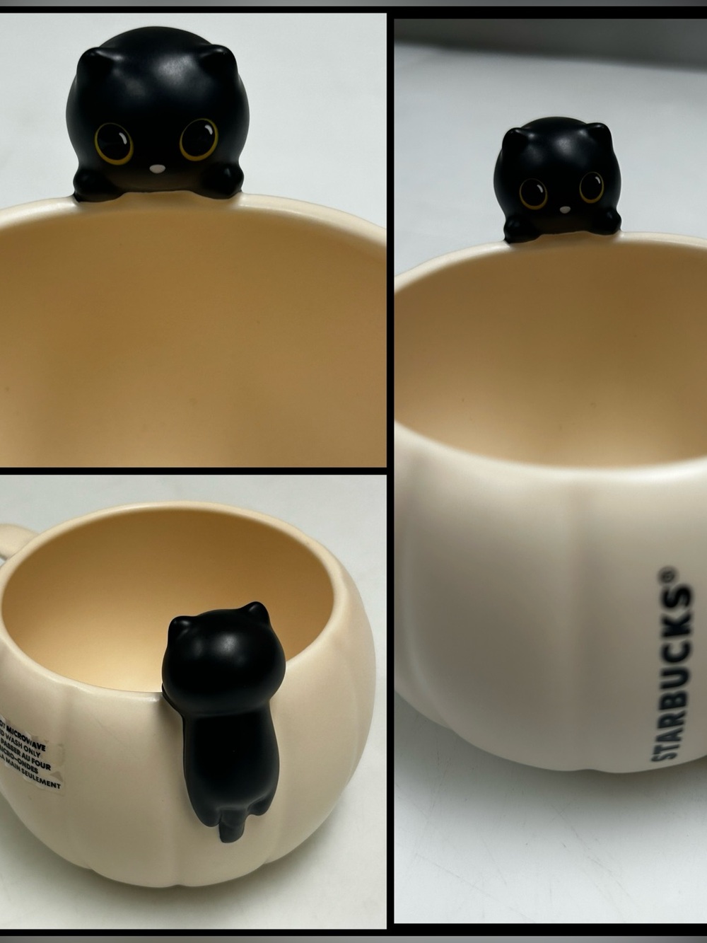 Starbucks Fall Black Cat Pumpkin Shaped Coffee Cup Mug Limited Edition